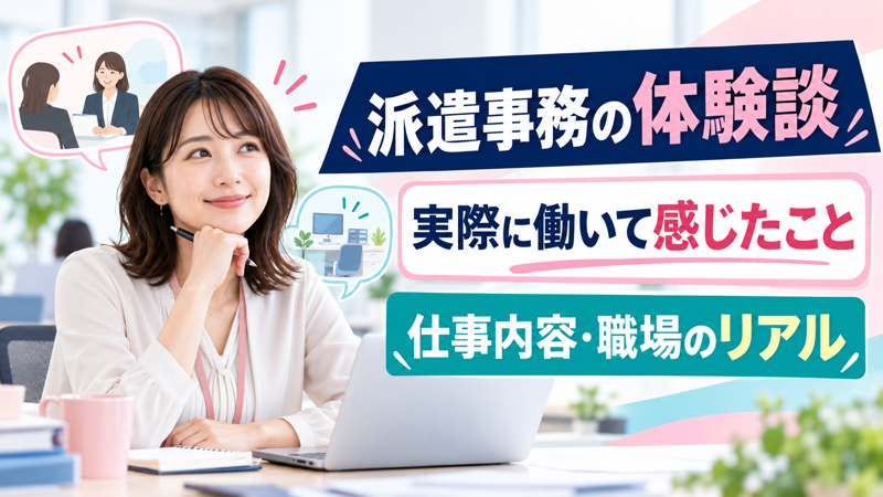 女性派遣事務スタッフが仕事を振り返るアイキャッチ