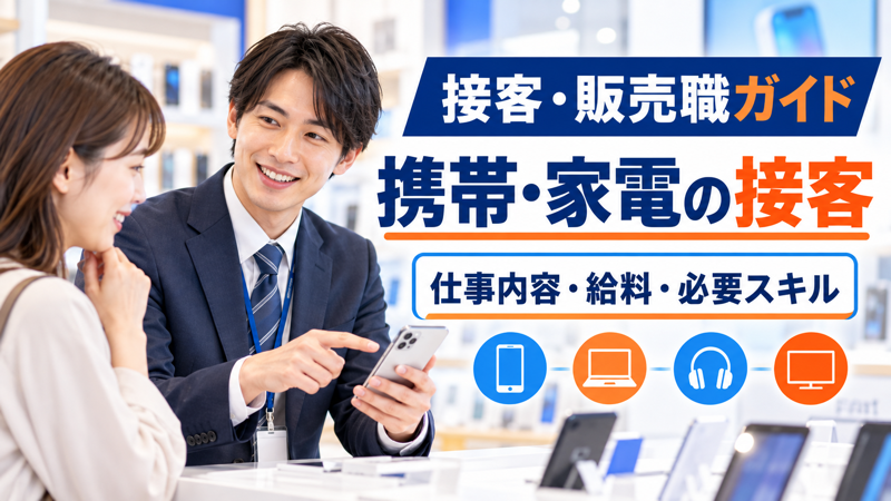 男性販売員が携帯と家電の接客業務を紹介するアイキャッチ