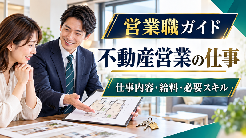 男性営業担当者が不動産営業の仕事内容を紹介するアイキャッチ