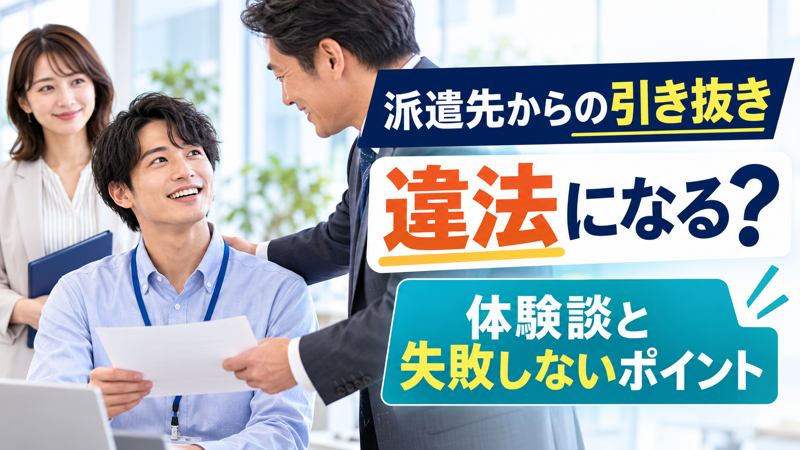 男性派遣社員が派遣先から直接雇用の誘いを受けるアイキャッチ