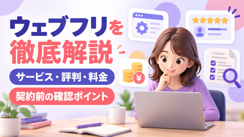 ウェブフリのサービス・評判・料金を確認する女性のアイキャッチ